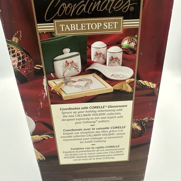 VTG Corelle Holiday Tabletop Set Christmas Spoon Rest Napkin Holder Salt Pepper - Picture 4 of 5